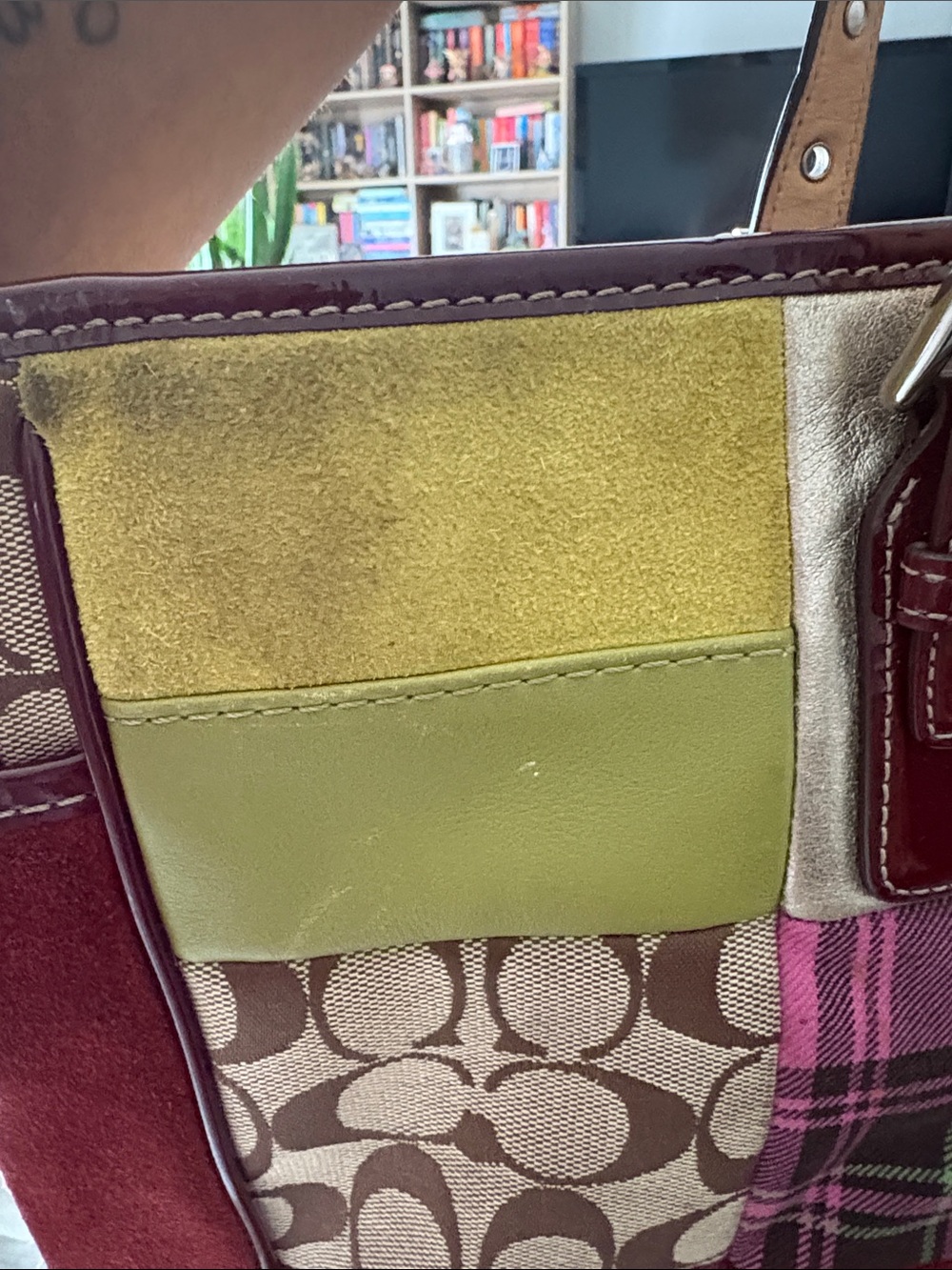 Coach Patchwork Pink Tote Bag with Burgundy Trim - Picture 9 of 11